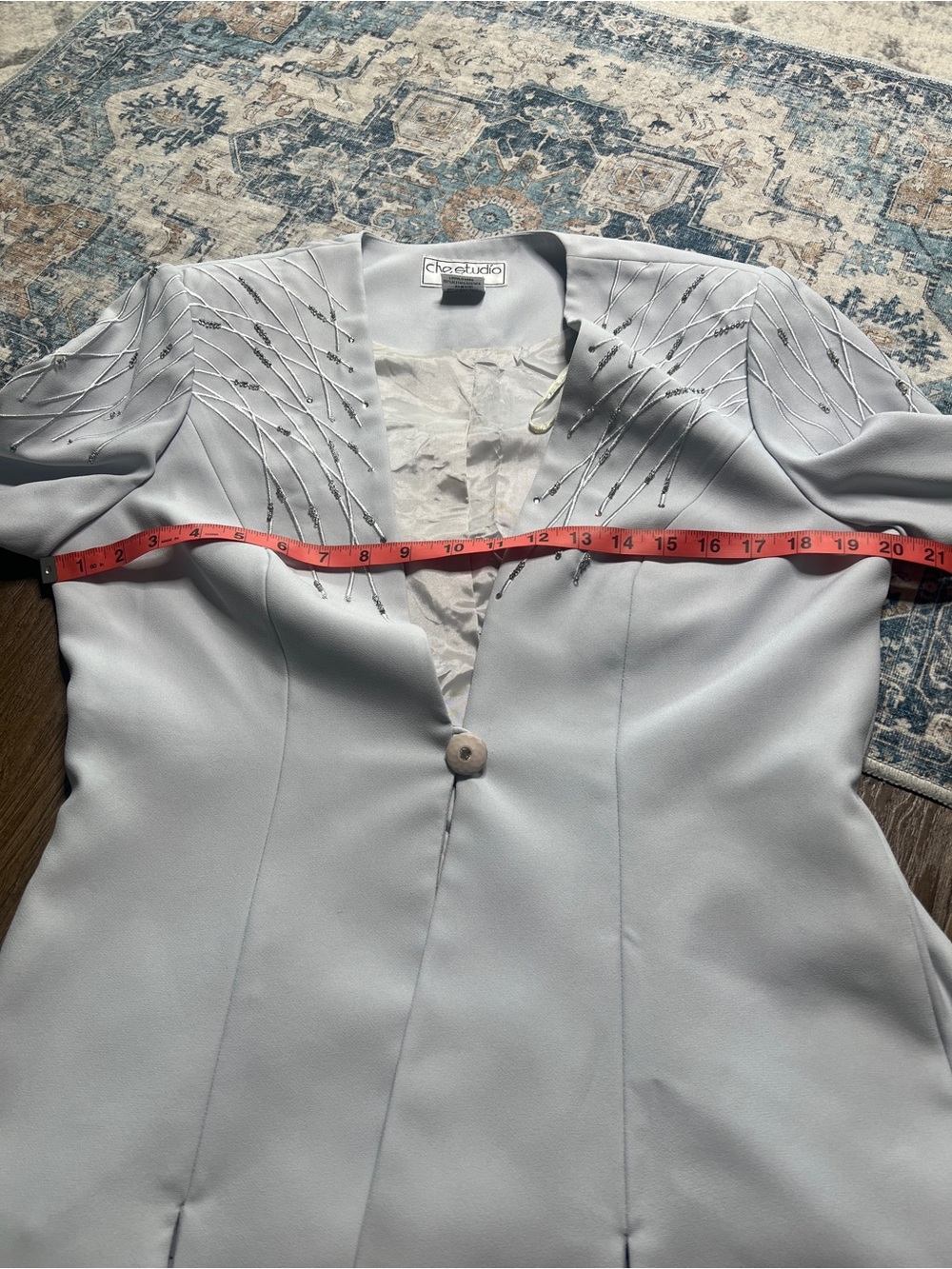 Che Studio Light Silver Embroidered Blazer 2 piece Vintage - Picture 9 of 16